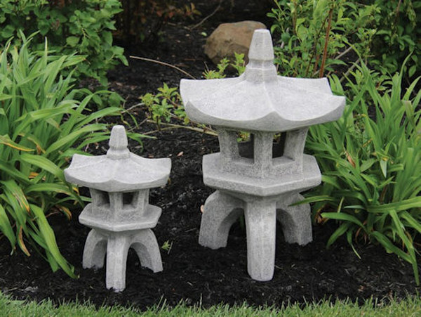 Hex Pagoda Pair Cement Small Large Set Pair Different Sizes Sculptural